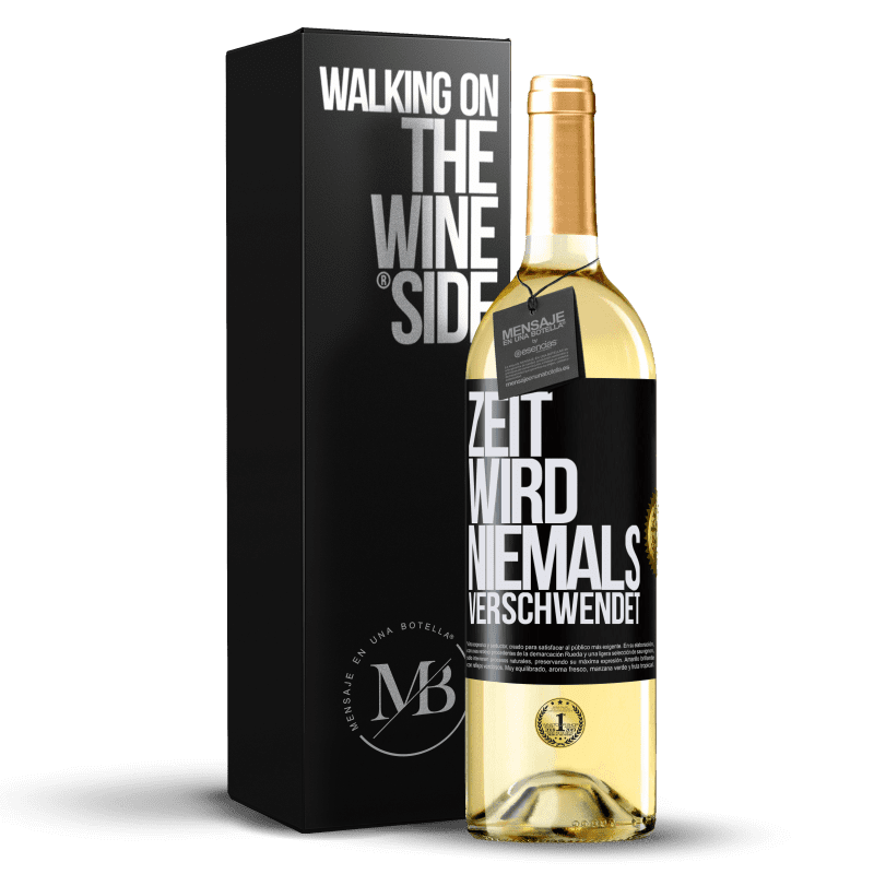 29,95 € Kostenloser Versand | Weißwein WHITE Ausgabe Zeit wird niemals verschwendet Schwarzes Etikett. Anpassbares Etikett Junger Wein Ernte 2023 Verdejo
