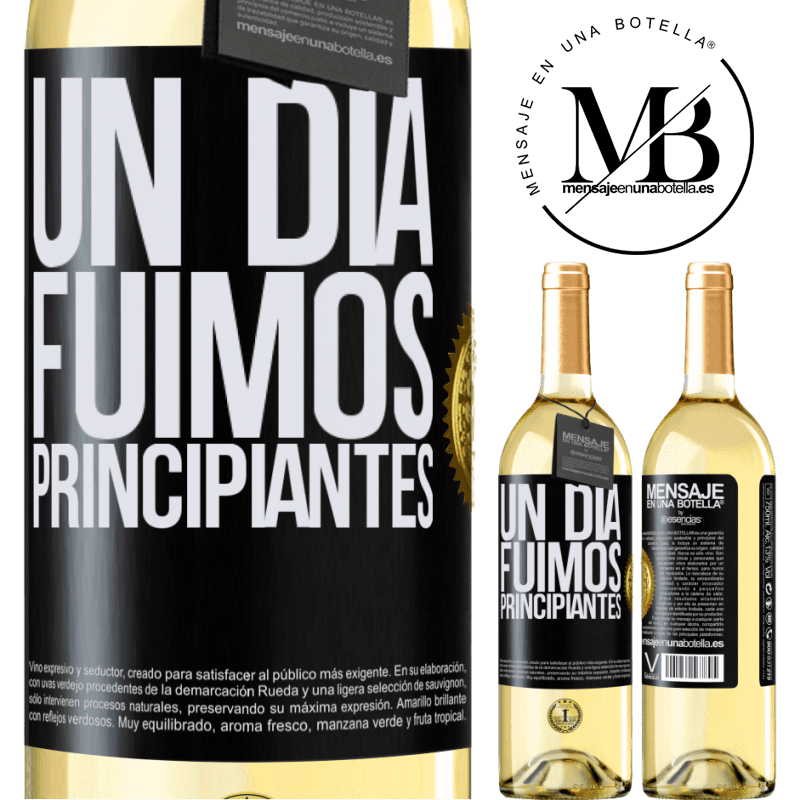 29,95 € Envío gratis | Vino Blanco Edición WHITE Un día fuimos principiantes Etiqueta Negra. Etiqueta personalizable Vino joven Cosecha 2024 Verdejo