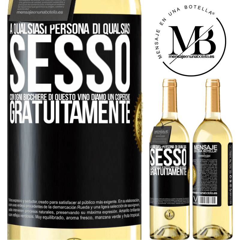 29,95 € Spedizione Gratuita | Vino bianco Edizione WHITE A qualsiasi persona di qualsiasi SESSO con ogni bicchiere di questo vino diamo un coperchio GRATUITAMENTE Etichetta Nera. Etichetta personalizzabile Vino giovane Raccogliere 2024 Verdejo
