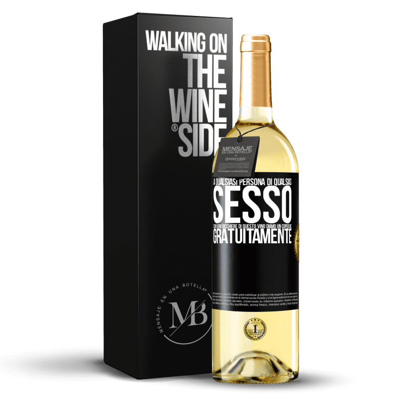 29,95 € Spedizione Gratuita | Vino bianco Edizione WHITE A qualsiasi persona di qualsiasi SESSO con ogni bicchiere di questo vino diamo un coperchio GRATUITAMENTE Etichetta Nera. Etichetta personalizzabile Vino giovane Raccogliere 2025 Verdejo