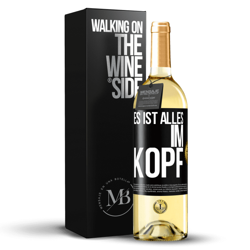 29,95 € Kostenloser Versand | Weißwein WHITE Ausgabe Es ist alles im Kopf Schwarzes Etikett. Anpassbares Etikett Junger Wein Ernte 2024 Verdejo