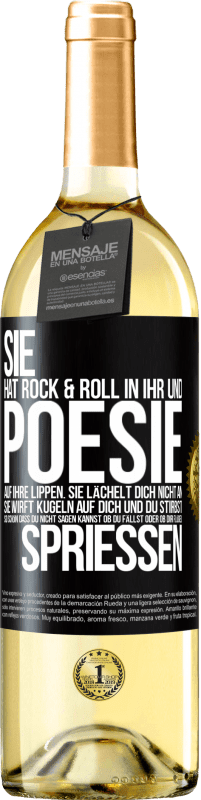 29,95 € | Weißwein WHITE Ausgabe Sie hat Rock & Roll in ihr und Poesie auf ihre Lippen. Sie lächelt dich nicht an, sie wirft Kugeln auf dich und du stirbst so sc Schwarzes Etikett. Anpassbares Etikett Junger Wein Ernte 2024 Verdejo