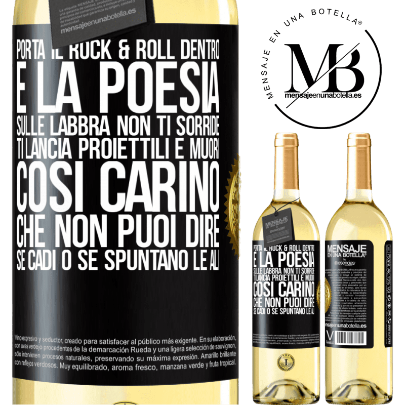 29,95 € Spedizione Gratuita | Vino bianco Edizione WHITE Porta il Rock & Roll dentro e la poesia sulle labbra. Non ti sorride, ti lancia proiettili e muori così carino che non puoi Etichetta Nera. Etichetta personalizzabile Vino giovane Raccogliere 2025 Verdejo