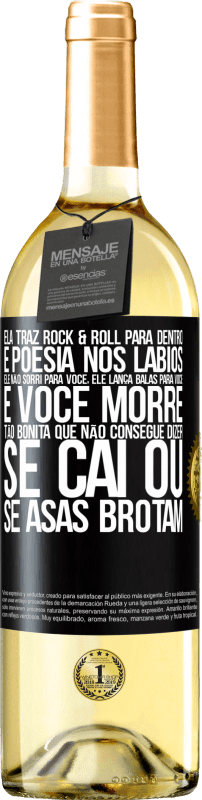 29,95 € | Vinho branco Edição WHITE Ela traz Rock & Roll para dentro e poesia nos lábios. Ele não sorri para você, ele lança balas para você e você morre tão Etiqueta Preta. Etiqueta personalizável Vinho jovem Colheita 2024 Verdejo