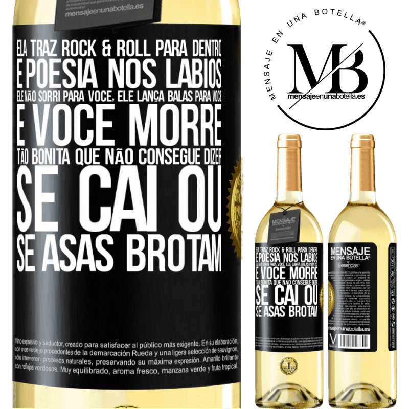 29,95 € Envio grátis | Vinho branco Edição WHITE Ela traz Rock & Roll para dentro e poesia nos lábios. Ele não sorri para você, ele lança balas para você e você morre tão Etiqueta Preta. Etiqueta personalizável Vinho jovem Colheita 2023 Verdejo