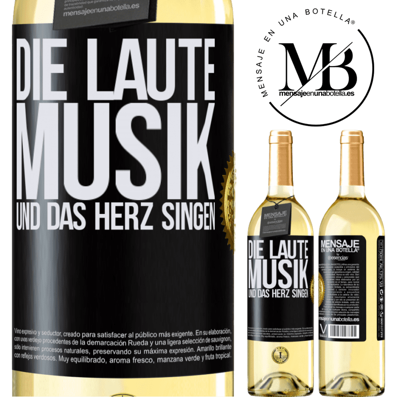 29,95 € Kostenloser Versand | Weißwein WHITE Ausgabe Musik laut und Herz singend Schwarzes Etikett. Anpassbares Etikett Junger Wein Ernte 2023 Verdejo