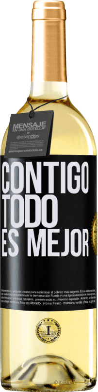 29,95 € | Vino Blanco Edición WHITE Contigo todo es mejor Etiqueta Negra. Etiqueta personalizable Vino joven Cosecha 2023 Verdejo
