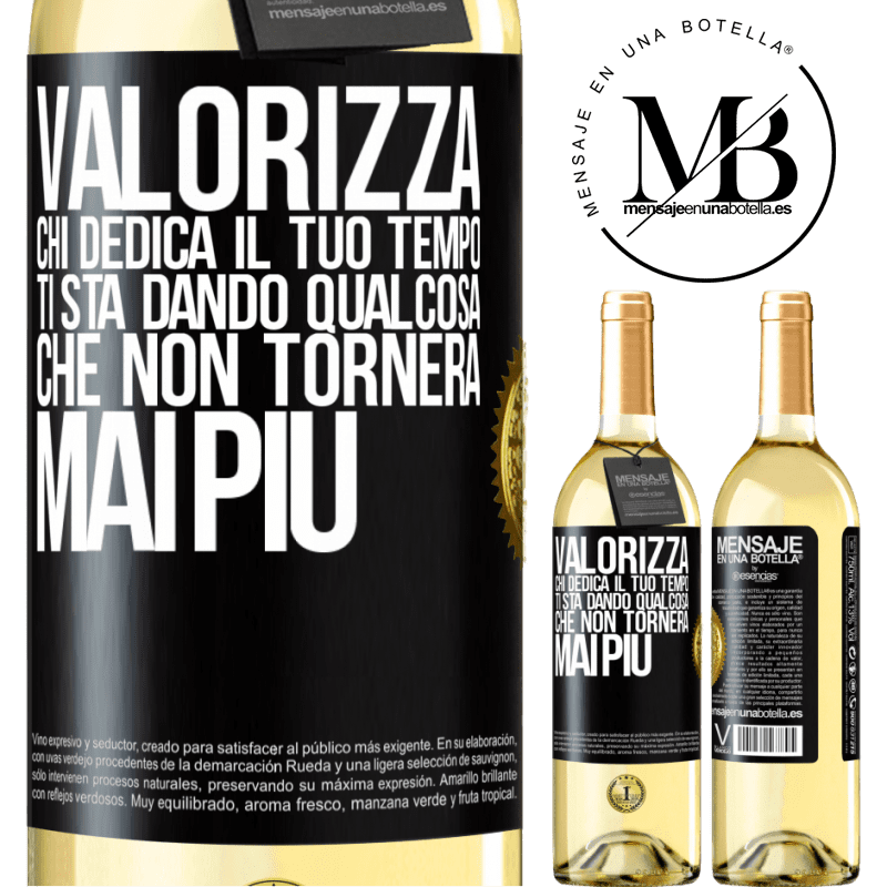 29,95 € Spedizione Gratuita | Vino bianco Edizione WHITE Valorizza chi dedica il tuo tempo. Ti sta dando qualcosa che non tornerà mai più Etichetta Nera. Etichetta personalizzabile Vino giovane Raccogliere 2023 Verdejo