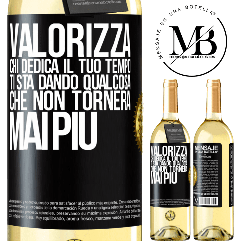 29,95 € Spedizione Gratuita | Vino bianco Edizione WHITE Valorizza chi dedica il tuo tempo. Ti sta dando qualcosa che non tornerà mai più Etichetta Nera. Etichetta personalizzabile Vino giovane Raccogliere 2025 Verdejo