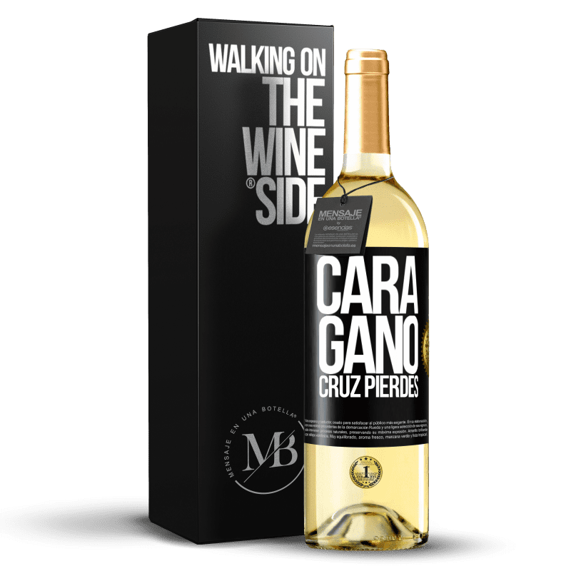 29,95 € Envío gratis | Vino Blanco Edición WHITE Cara gano, cruz pierdes Etiqueta Negra. Etiqueta personalizable Vino joven Cosecha 2025 Verdejo