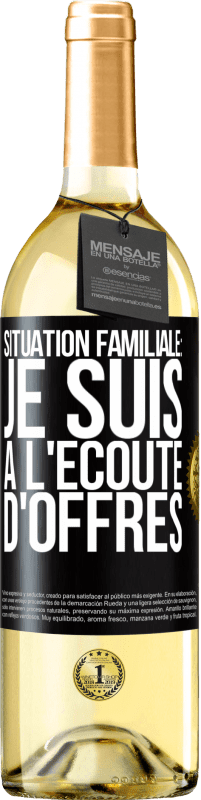 Envoi gratuit | Vin blanc Édition WHITE Situation familiale: je suis à l'écoute d'offres Étiquette Noire. Étiquette personnalisable Vin jeune Récolte 2023 Verdejo