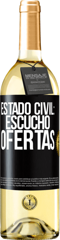 Envío gratis | Vino Blanco Edición WHITE Estado civil: escucho ofertas Etiqueta Negra. Etiqueta personalizable Vino joven Cosecha 2023 Verdejo