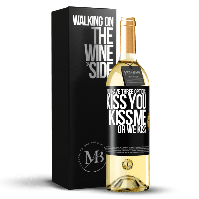 29,95 € Free Shipping | White Wine WHITE Edition You have three options: kiss you, kiss me or we kiss Black Label. Customizable label Young wine Harvest 2024 Verdejo