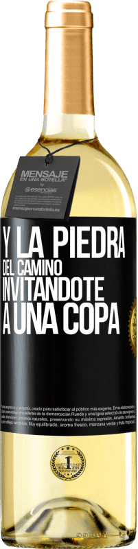 Envío gratis | Vino Blanco Edición WHITE Y la piedra del camino invitándote a una copa Etiqueta Negra. Etiqueta personalizable Vino joven Cosecha 2023 Verdejo