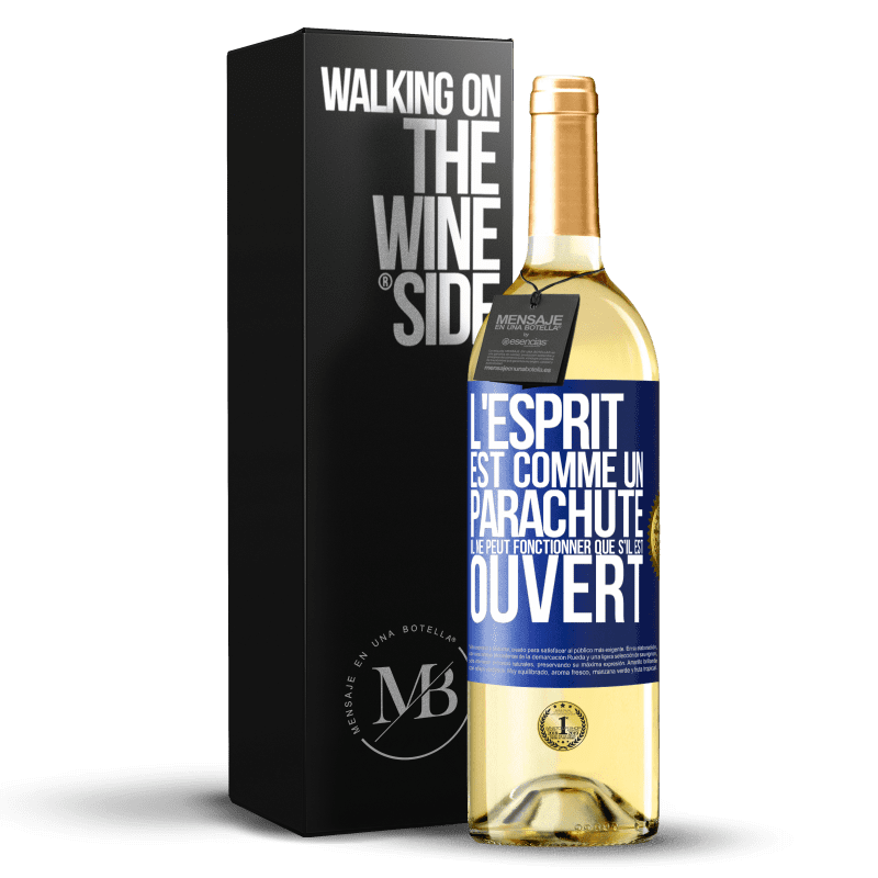 29,95 € Envoi gratuit | Vin blanc Édition WHITE L'esprit est comme un parachute, il ne peut fonctionner que s'il est ouvert Étiquette Bleue. Étiquette personnalisable Vin jeune Récolte 2024 Verdejo