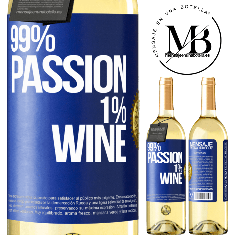 29,95 € Kostenloser Versand | Weißwein WHITE Ausgabe 99% passion, 1% wine Blaue Markierung. Anpassbares Etikett Junger Wein Ernte 2023 Verdejo