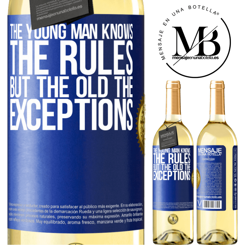 29,95 € Free Shipping | White Wine WHITE Edition The young man knows the rules, but the old the exceptions Blue Label. Customizable label Young wine Harvest 2022 Verdejo