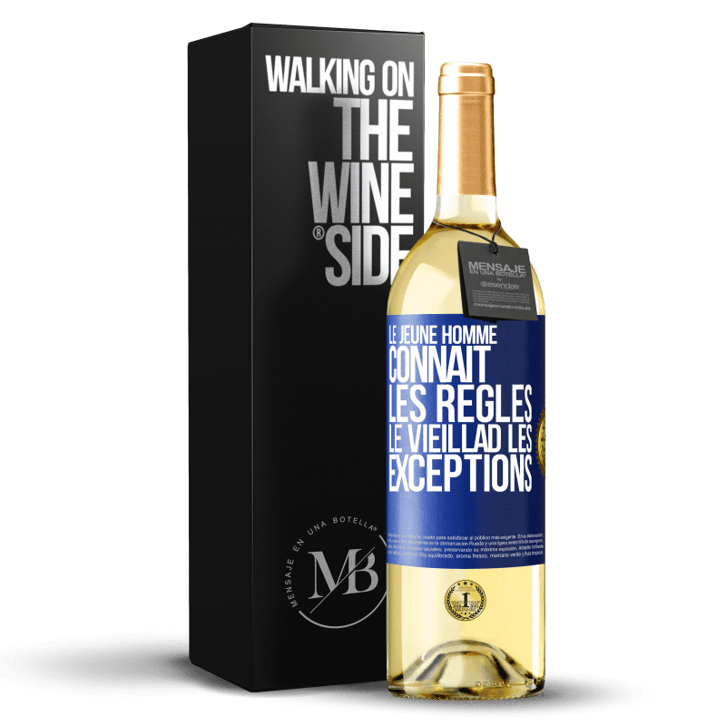 29,95 € Envoi gratuit | Vin blanc Édition WHITE Le jeune homme connaît les règles, le vieillad les exceptions Étiquette Bleue. Étiquette personnalisable Vin jeune Récolte 2024 Verdejo