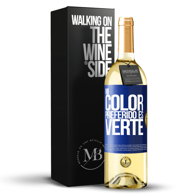 29,95 € Envío gratis | Vino Blanco Edición WHITE Mi color preferido es: verte Etiqueta Azul. Etiqueta personalizable Vino joven Cosecha 2025 Verdejo