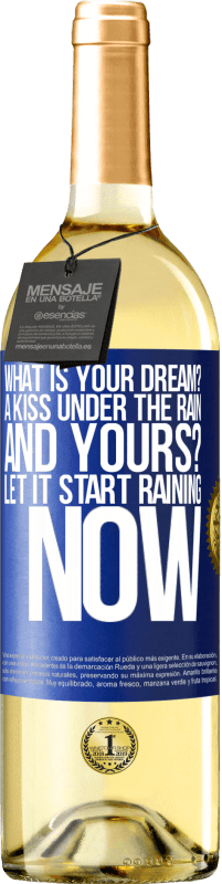 29,95 € | Белое вино Издание WHITE какая у тебя мечта? Поцелуй под дождем. А твой? Пусть сейчас начнется дождь Синяя метка. Настраиваемая этикетка Молодое вино Урожай 2023 Verdejo