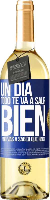 29,95 € | Vino Blanco Edición WHITE Un día todo te va a salir bien y no vas a saber qué hacer Etiqueta Azul. Etiqueta personalizable Vino joven Cosecha 2023 Verdejo