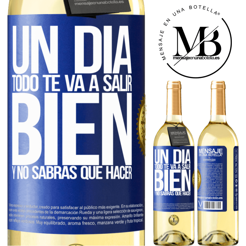 29,95 € Envoi gratuit | Vin blanc Édition WHITE Un jour, tout ira bien et tu ne sauras pas quoi faire Étiquette Bleue. Étiquette personnalisable Vin jeune Récolte 2022 Verdejo