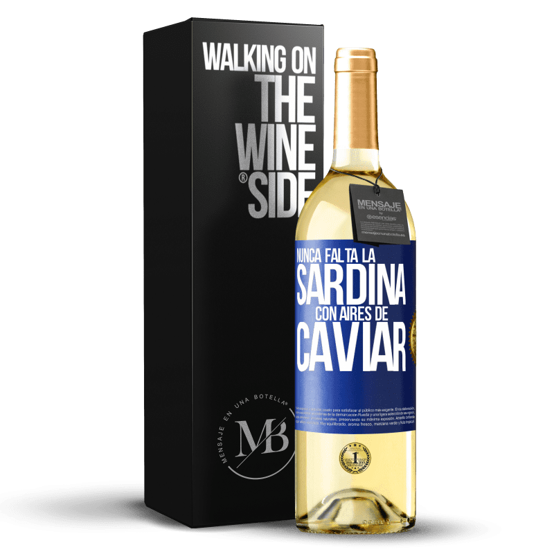 29,95 € Envío gratis | Vino Blanco Edición WHITE Nunca falta la sardina con aires de caviar Etiqueta Azul. Etiqueta personalizable Vino joven Cosecha 2023 Verdejo