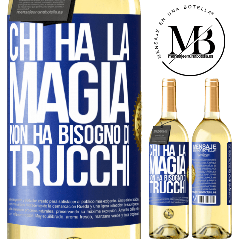 29,95 € Spedizione Gratuita | Vino bianco Edizione WHITE Chi ha la magia non ha bisogno di trucchi Etichetta Blu. Etichetta personalizzabile Vino giovane Raccogliere 2025 Verdejo