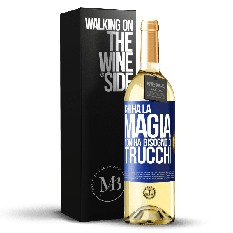 29,95 € Spedizione Gratuita | Vino bianco Edizione WHITE Chi ha la magia non ha bisogno di trucchi Etichetta Blu. Etichetta personalizzabile Vino giovane Raccogliere 2024 Verdejo