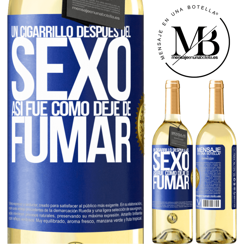 29,95 € Envío gratis | Vino Blanco Edición WHITE Un cigarrillo después del sexo. Así fue como dejé de fumar Etiqueta Azul. Etiqueta personalizable Vino joven Cosecha 2023 Verdejo