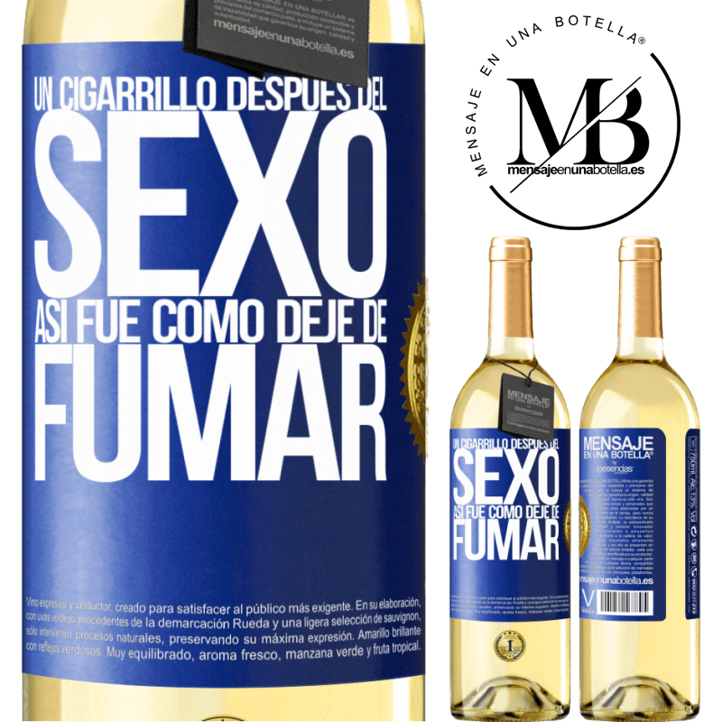 29,95 € Envío gratis | Vino Blanco Edición WHITE Un cigarrillo después del sexo. Así fue como dejé de fumar Etiqueta Azul. Etiqueta personalizable Vino joven Cosecha 2025 Verdejo