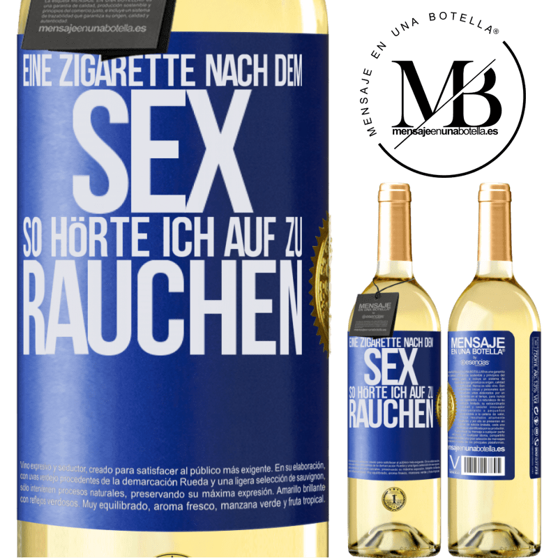 29,95 € Kostenloser Versand | Weißwein WHITE Ausgabe Eine Zigarette nach dem Sex. So hörte ich auf zu rauchen Blaue Markierung. Anpassbares Etikett Junger Wein Ernte 2023 Verdejo