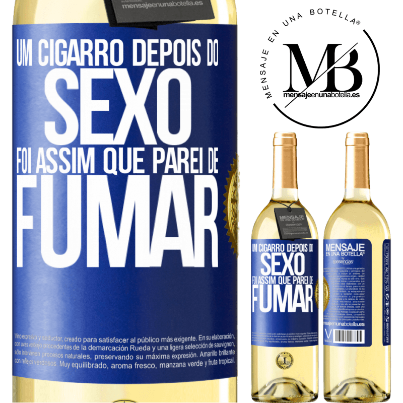 29,95 € Envio grátis | Vinho branco Edição WHITE Um cigarro depois do sexo. Foi assim que parei de fumar Etiqueta Azul. Etiqueta personalizável Vinho jovem Colheita 2023 Verdejo