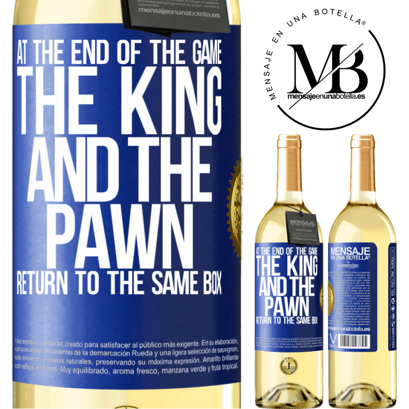 29,95 € Free Shipping | White Wine WHITE Edition At the end of the game, the king and the pawn return to the same box Blue Label. Customizable label Young wine Harvest 2023 Verdejo