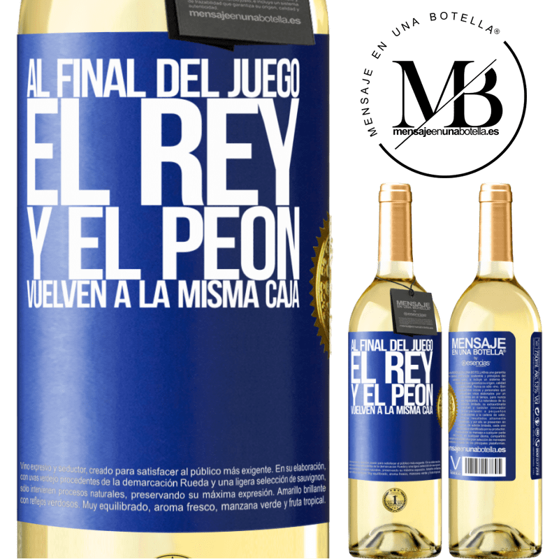 29,95 € Envío gratis | Vino Blanco Edición WHITE Al final del juego, el rey y el peón vuelven a la misma caja Etiqueta Azul. Etiqueta personalizable Vino joven Cosecha 2023 Verdejo