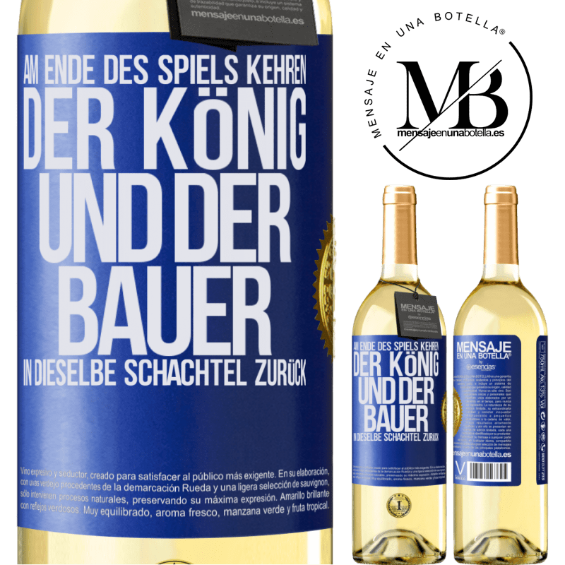 29,95 € Kostenloser Versand | Weißwein WHITE Ausgabe Am Ende des Spiels kehren der König und der Bauer in dieselbe Schachtel zurück Blaue Markierung. Anpassbares Etikett Junger Wein Ernte 2023 Verdejo