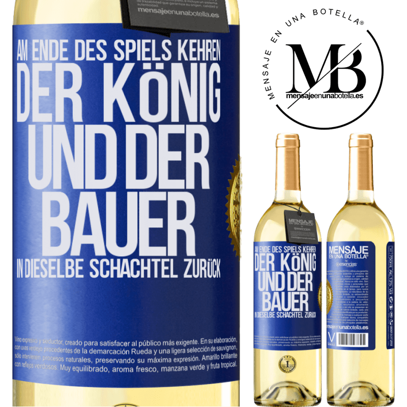 29,95 € Kostenloser Versand | Weißwein WHITE Ausgabe Am Ende des Spiels kehren der König und der Bauer in dieselbe Schachtel zurück Blaue Markierung. Anpassbares Etikett Junger Wein Ernte 2025 Verdejo