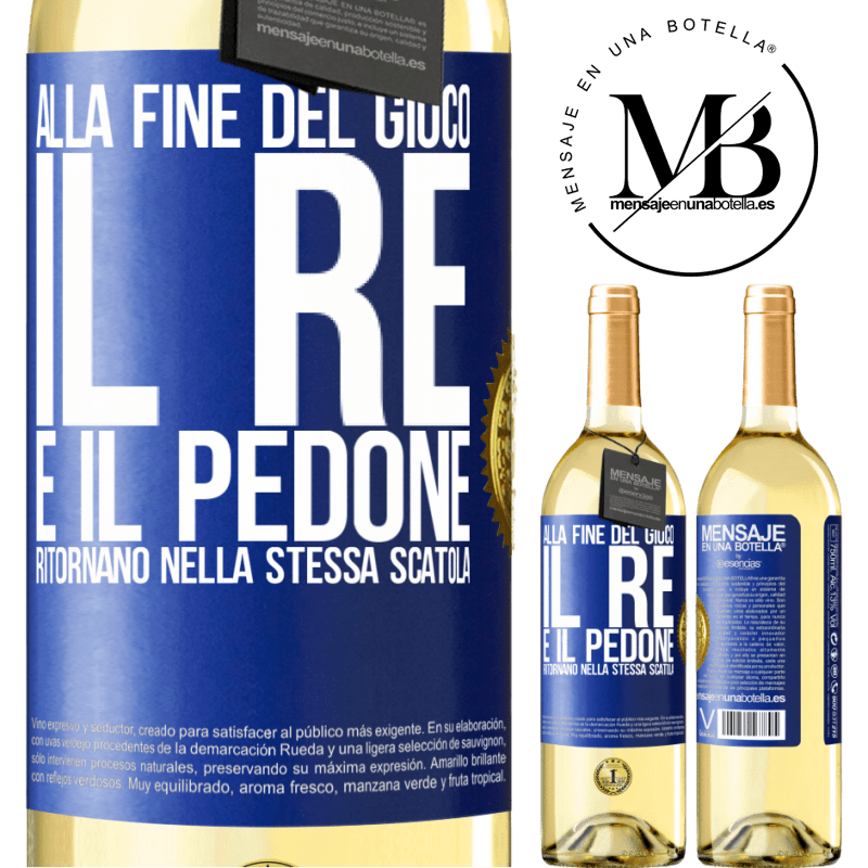 29,95 € Spedizione Gratuita | Vino bianco Edizione WHITE Alla fine del gioco, il re e il pedone ritornano nella stessa scatola Etichetta Blu. Etichetta personalizzabile Vino giovane Raccogliere 2025 Verdejo