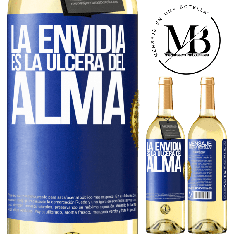 29,95 € Envoi gratuit | Vin blanc Édition WHITE L'envie est l'ulcère de l'âme Étiquette Bleue. Étiquette personnalisable Vin jeune Récolte 2022 Verdejo