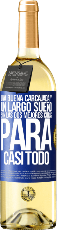 29,95 € | Vino Blanco Edición WHITE Una buena carcajada y un largo sueño son las dos mejores curas para casi todo Etiqueta Azul. Etiqueta personalizable Vino joven Cosecha 2024 Verdejo