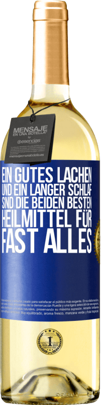 29,95 € | Weißwein WHITE Ausgabe Ein gutes Lachen und ein langer Schlaf sind die beiden besten Heilmittel für fast alles Blaue Markierung. Anpassbares Etikett Junger Wein Ernte 2025 Verdejo