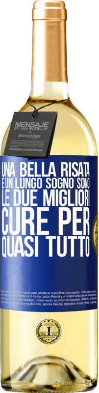 29,95 € | Vino bianco Edizione WHITE Una bella risata e un lungo sogno sono le due migliori cure per quasi tutto Etichetta Blu. Etichetta personalizzabile Vino giovane Raccogliere 2024 Verdejo