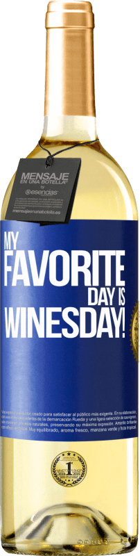 29,95 € | Белое вино Издание WHITE My favorite day is winesday! Синяя метка. Настраиваемая этикетка Молодое вино Урожай 2023 Verdejo