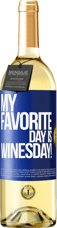 29,95 € Envío gratis | Vino Blanco Edición WHITE My favorite day is winesday! Etiqueta Azul. Etiqueta personalizable Vino joven Cosecha 2024 Verdejo