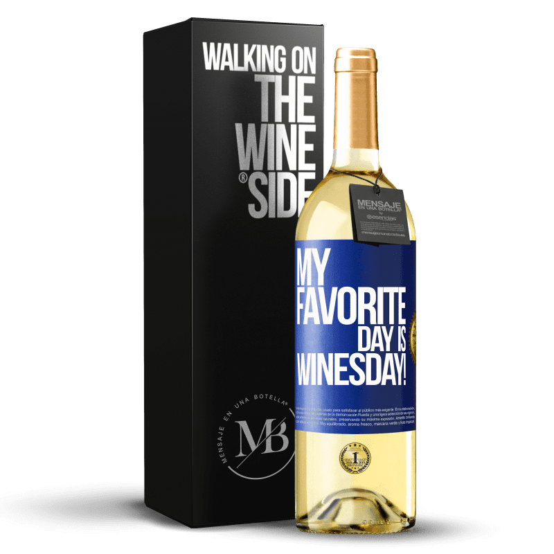 29,95 € Envío gratis | Vino Blanco Edición WHITE My favorite day is winesday! Etiqueta Azul. Etiqueta personalizable Vino joven Cosecha 2023 Verdejo