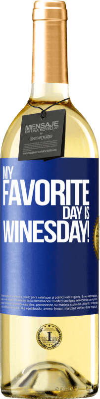 29,95 € | Vino bianco Edizione WHITE My favorite day is winesday! Etichetta Blu. Etichetta personalizzabile Vino giovane Raccogliere 2023 Verdejo