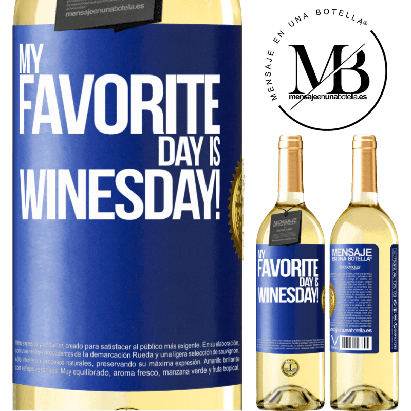 29,95 € Spedizione Gratuita | Vino bianco Edizione WHITE My favorite day is winesday! Etichetta Blu. Etichetta personalizzabile Vino giovane Raccogliere 2024 Verdejo
