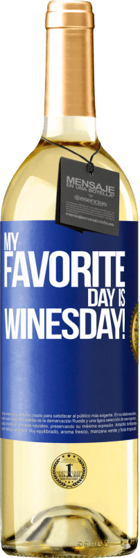 29,95 € | Vinho branco Edição WHITE My favorite day is winesday! Etiqueta Azul. Etiqueta personalizável Vinho jovem Colheita 2023 Verdejo