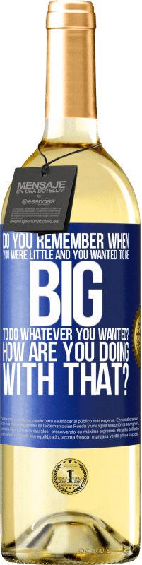 29,95 € | White Wine WHITE Edition do you remember when you were little and you wanted to be big to do whatever you wanted? How are you doing with that? Blue Label. Customizable label Young wine Harvest 2022 Verdejo