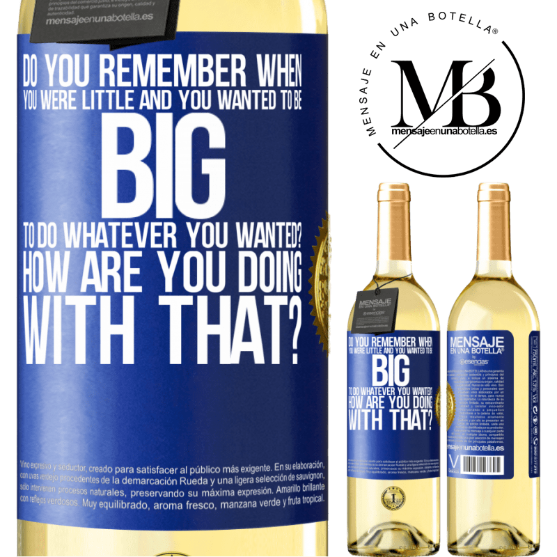 29,95 € Free Shipping | White Wine WHITE Edition do you remember when you were little and you wanted to be big to do whatever you wanted? How are you doing with that? Blue Label. Customizable label Young wine Harvest 2023 Verdejo